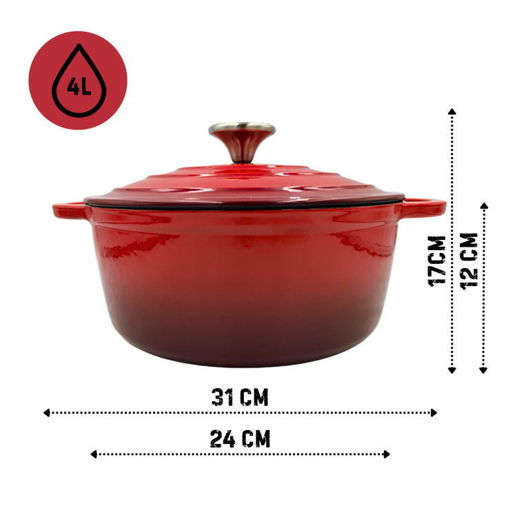 Garnek żeliwny 4l emaliowany czerwony 24cm