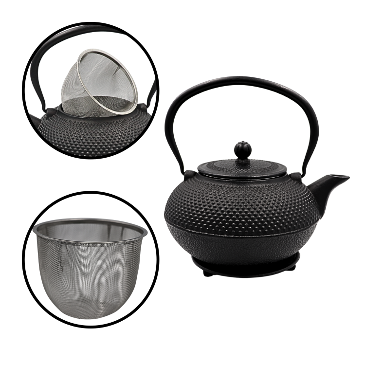 czajnik żeliwny z czarkami 4 sztuki