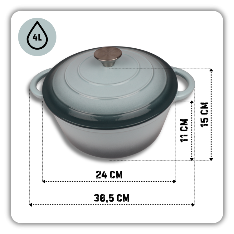 Garnek żeliwny 4l emaliowany miętowy 24cm