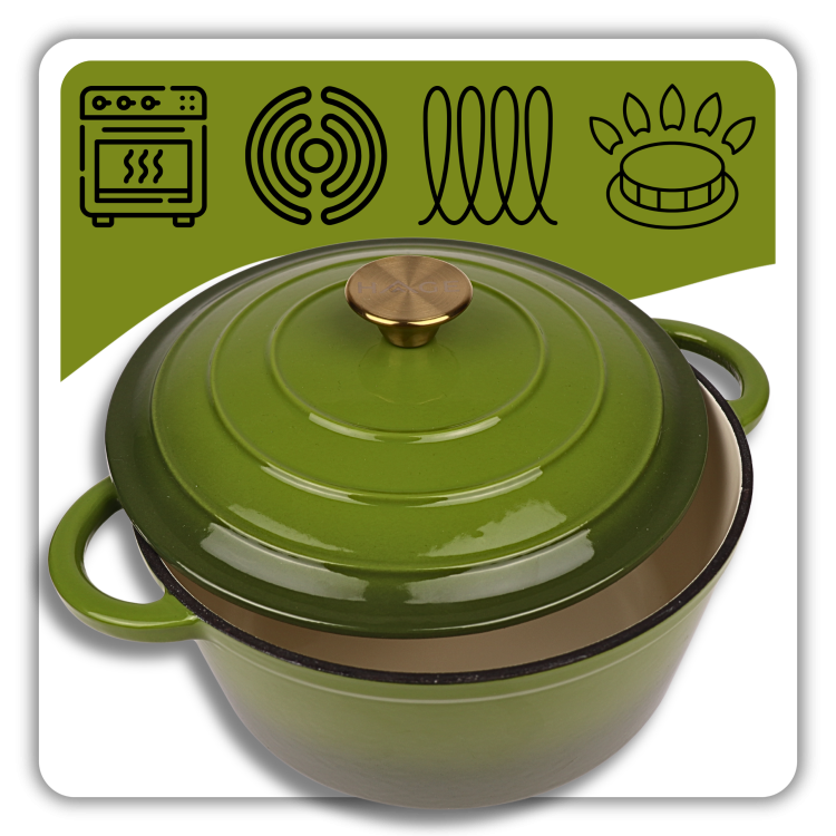 Garnek żeliwny 4l emaliowany oliwkowa zieleń 24cm