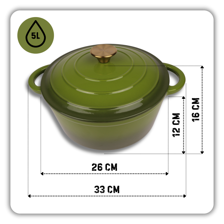 Garnek żeliwny 5l emaliowany oliwkowa zieleń 26 cm