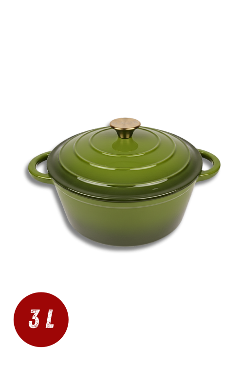 Garnek żeliwny 3l emaliowany oliwkowa zieleń 22 cm
