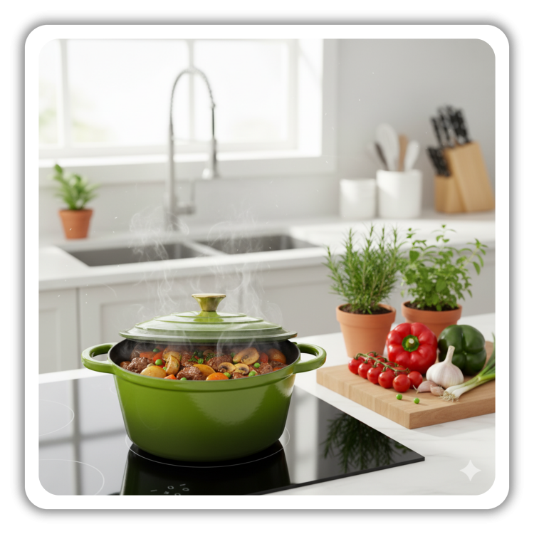 Garnek żeliwny 3l emaliowany oliwkowa zieleń 22 cm