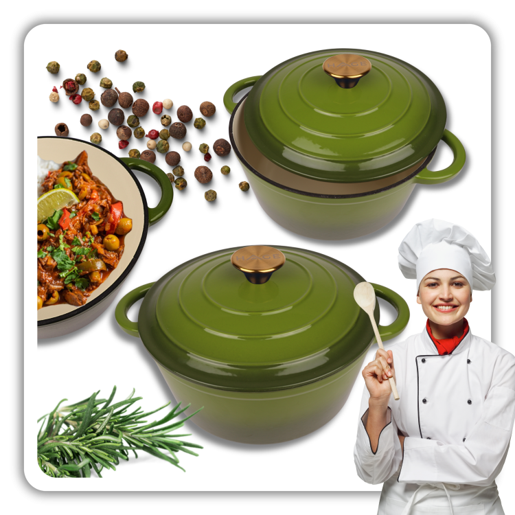 Garnek żeliwny 3l emaliowany oliwkowa zieleń 22 cm