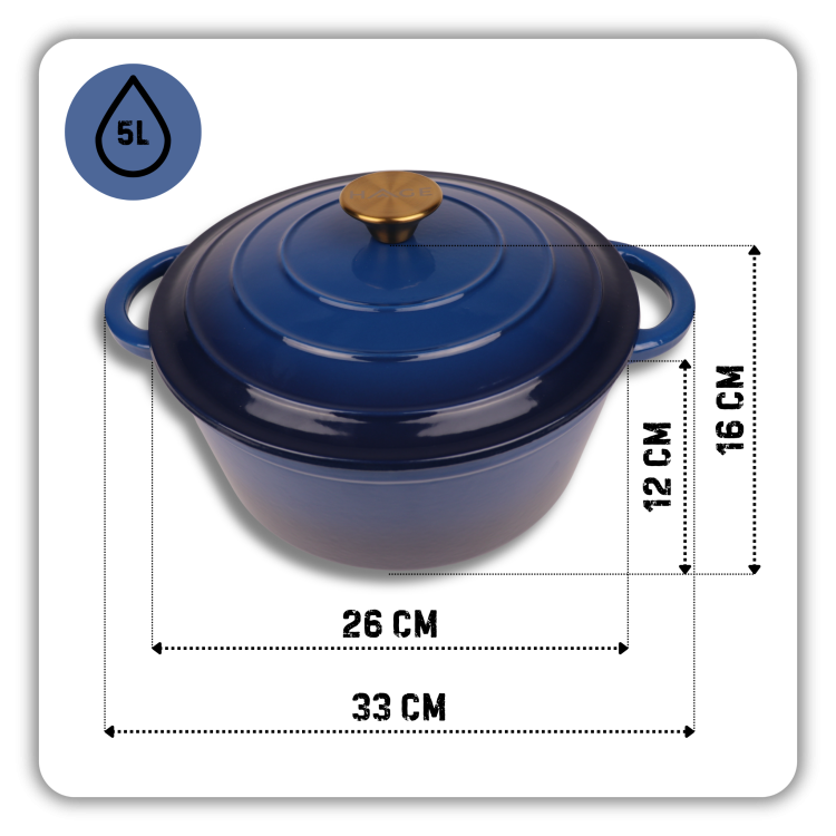 Garnek żeliwny emaliowany 5l niebieski 26cm