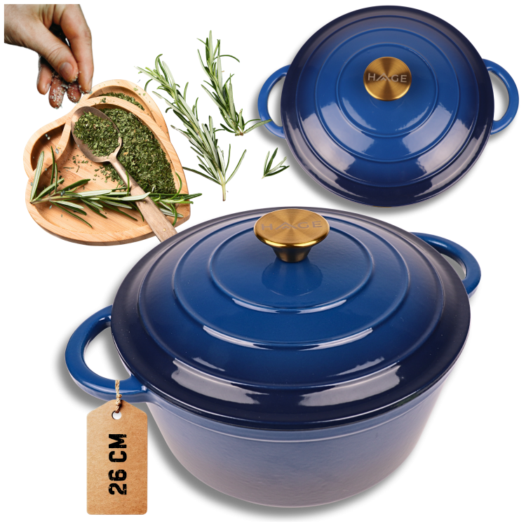 Garnek żeliwny emaliowany 5l niebieski 26cm