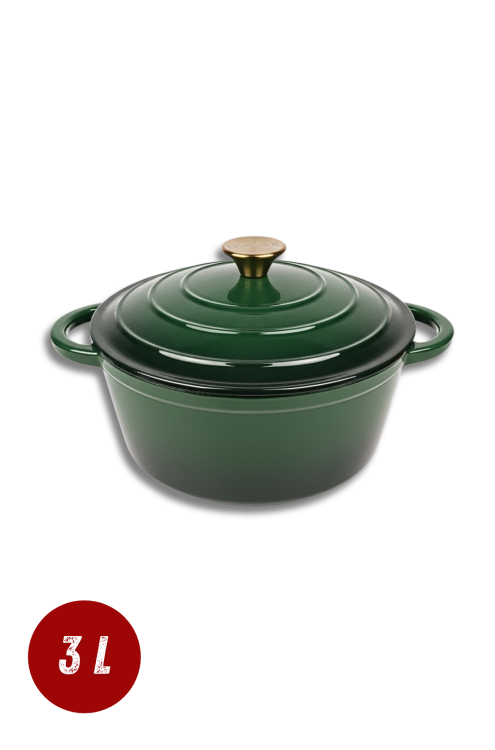 Garnek żeliwny 3l emaliowany butelkowa zieleń 22 cm