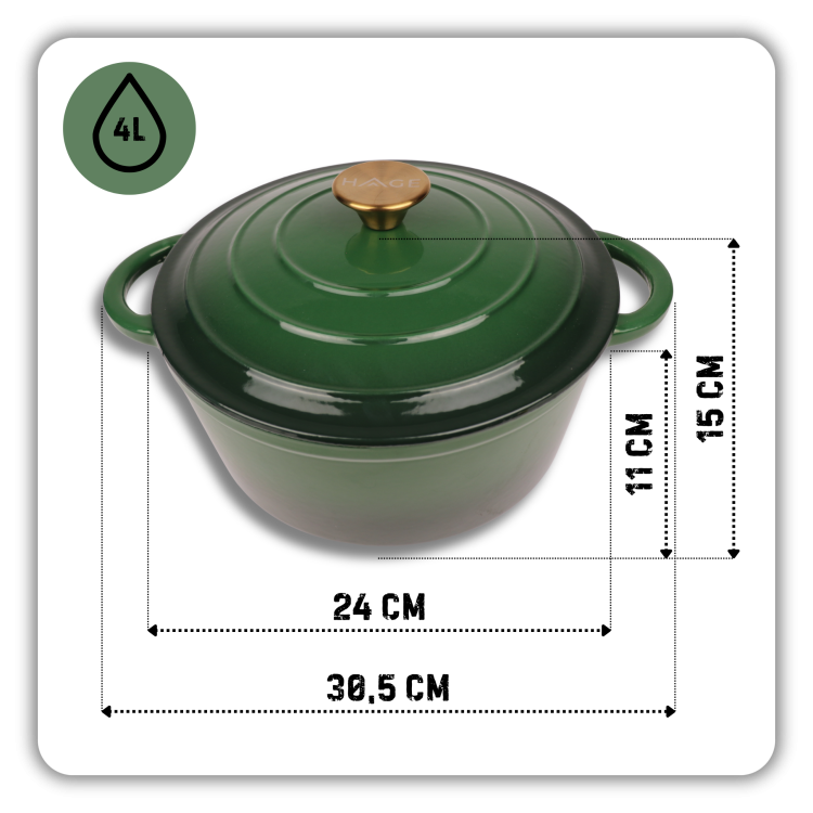 Garnek żeliwny emaliowany 4l butelkowa zieleń 24cm