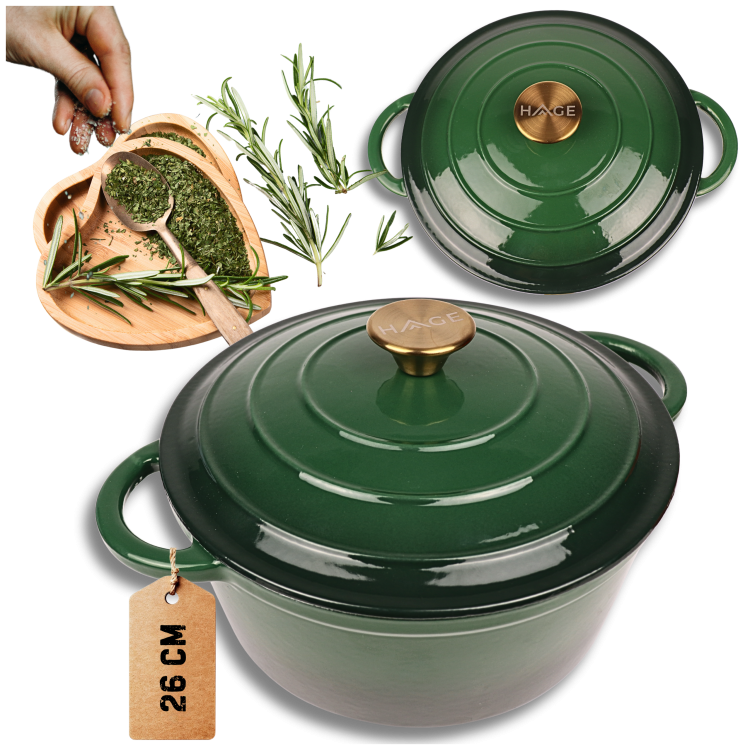 Garnek żeliwny emaliowany 5l butelkowa zieleń 26cm