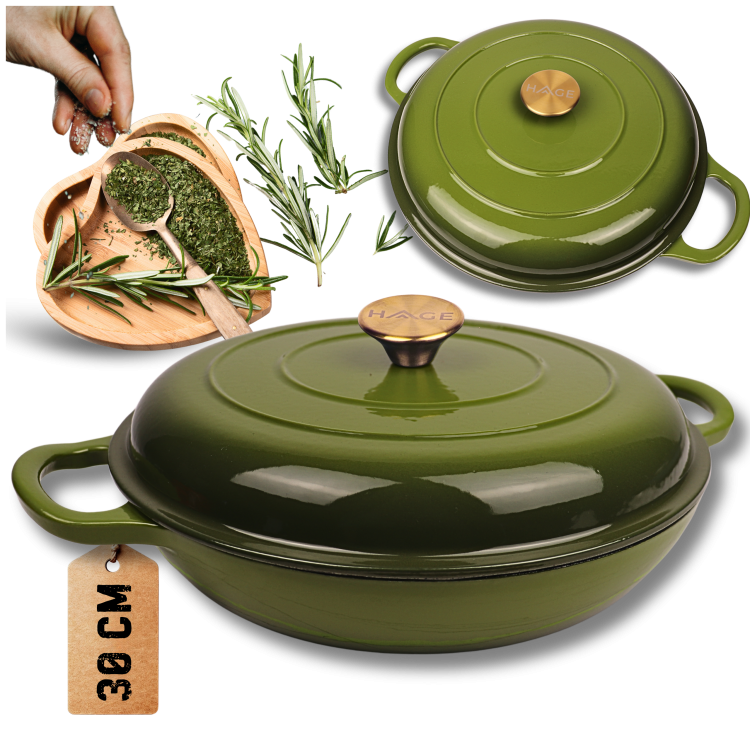 Garnek gourmet profesjonalny żeliwny emaliowany 30 cm oliwkowa zieleń