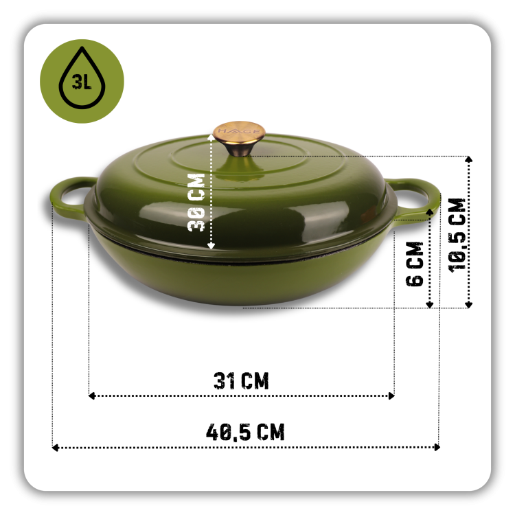 Garnek gourmet profesjonalny żeliwny emaliowany 30 cm oliwkowa zieleń
