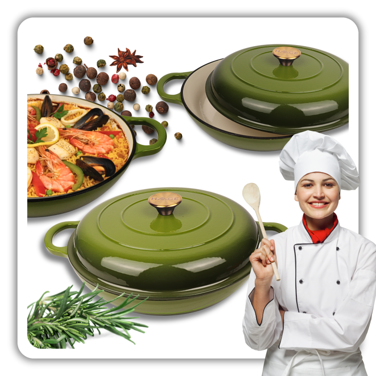 Garnek gourmet profesjonalny żeliwny emaliowany 30 cm oliwkowa zieleń