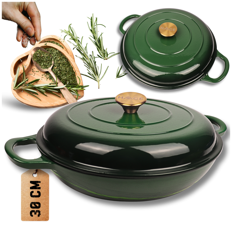 Garnek gourmet profesjonalny żeliwo 30 cm butelkowa zieleń