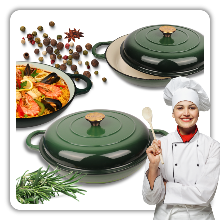 Garnek gourmet profesjonalny żeliwo 30 cm butelkowa zieleń
