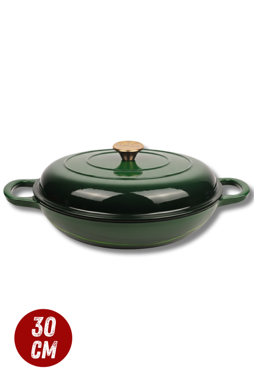Garnek gourmet profesjonalny żeliwo 30 cm butelkowa zieleń