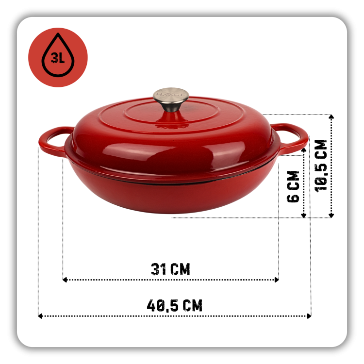 Garnek gourmet profesjonalny żeliwo 30 cm czerwony