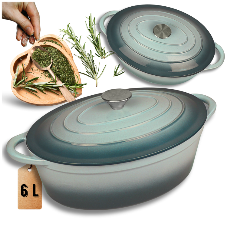 BRYTFANNA GĘSIARKA ŻELIWNA EMALIOWANA DUŻA INDUKCJA GAZ PIEKARNIK GARNEK 6L