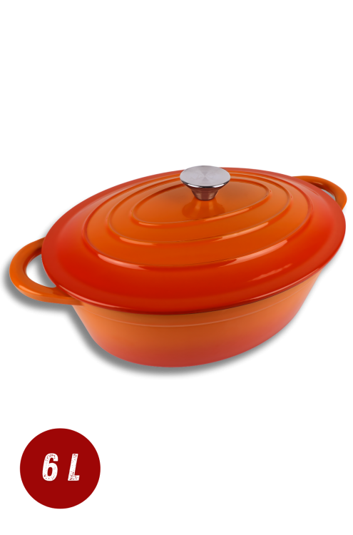 Brytfanna gęsiarka żeliwna emaliowana 6l pomarańczowa