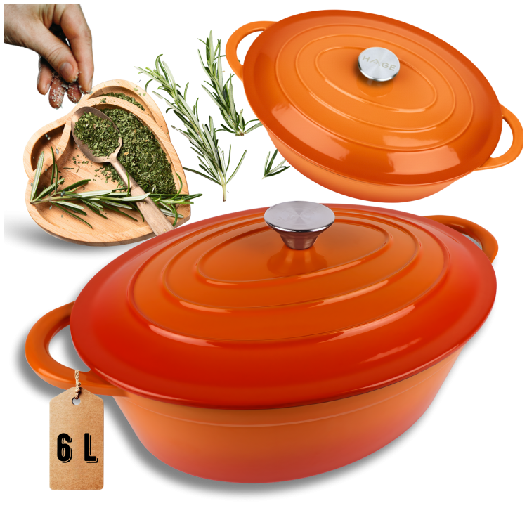Brytfanna gęsiarka żeliwna emaliowana 6l pomarańczowa
