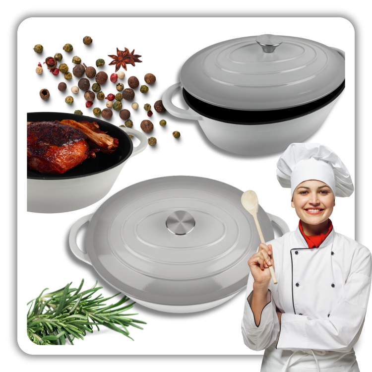 Owalna brytfanna żeliwna emaliowana 6l szara