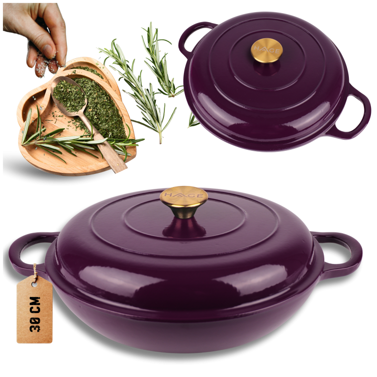 Garnek gourmet profesjonalny żeliwo 30 cm bakłażanowy