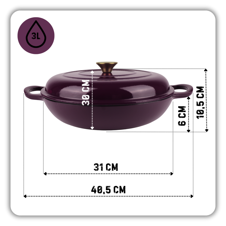 Garnek gourmet profesjonalny żeliwo 30 cm bakłażanowy