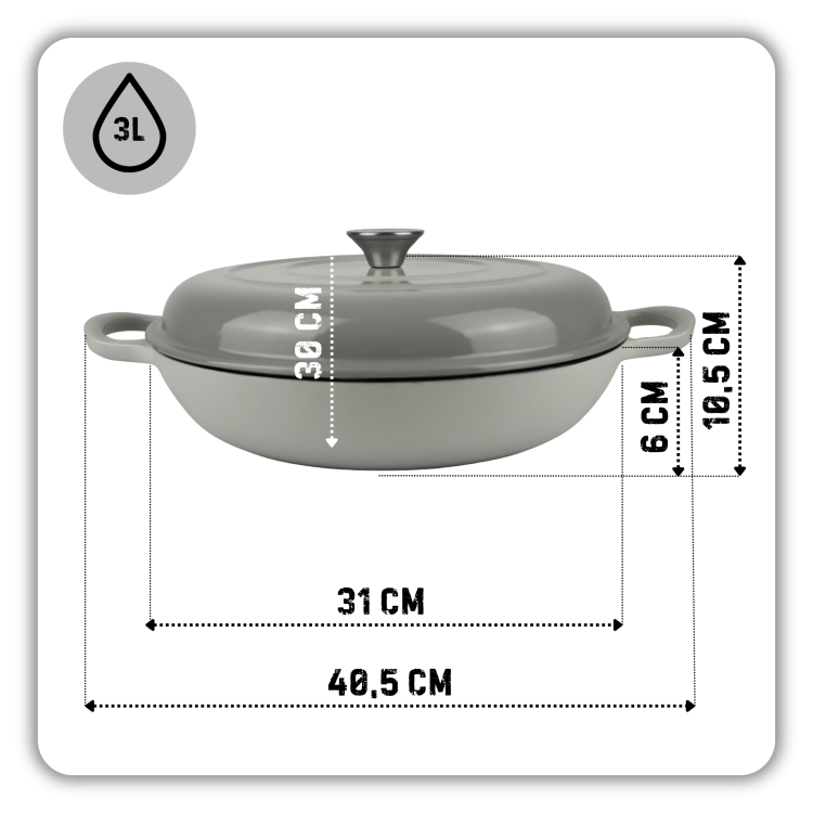 Garnek gourmet profesjonalny żeliwo 30 cm szary