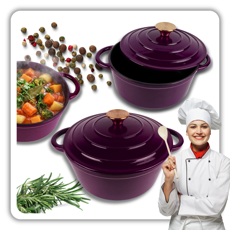 Garnek żeliwny emaliowany 4l bakłażanowy 24 cm