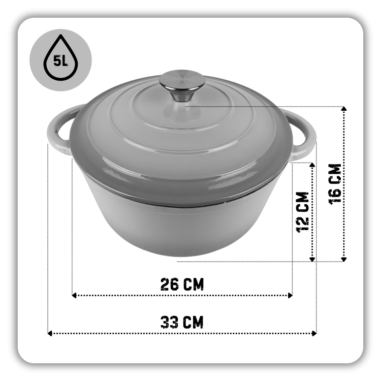 Garnek żeliwny emaliowany 5l szary 26 cm