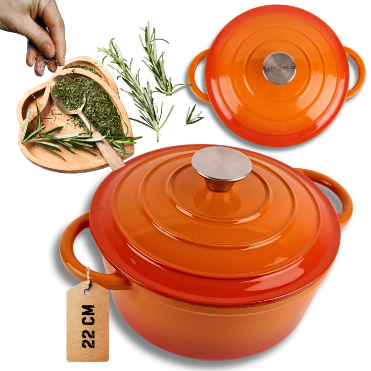 Garnek żeliwny emaliowany 3l pomarańczowy 22 cm
