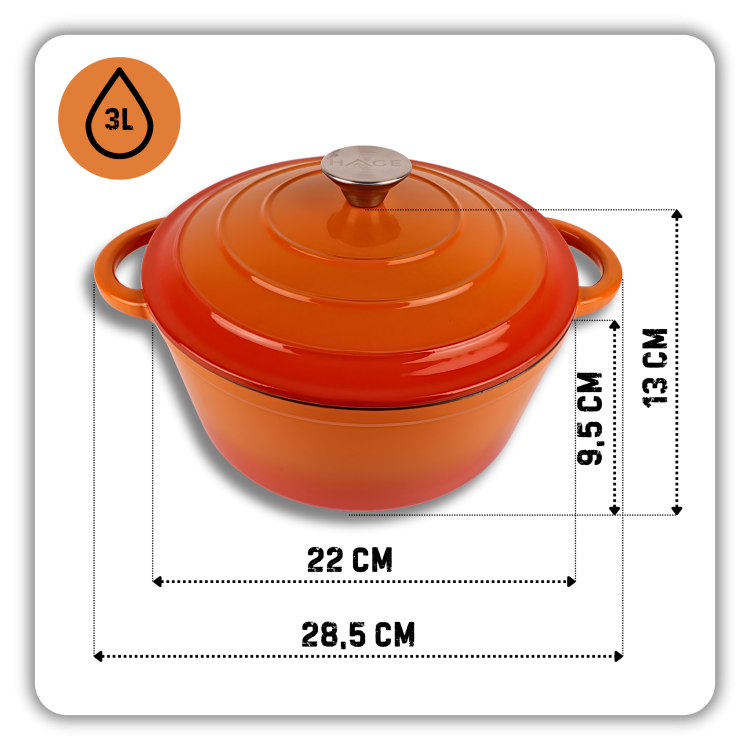 Garnek żeliwny emaliowany 3l pomarańczowy 22 cm