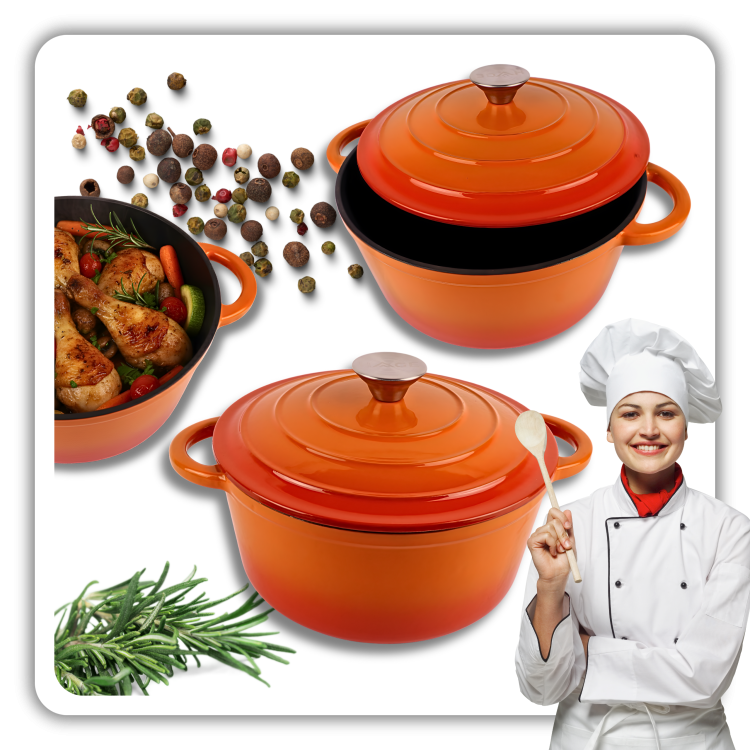 Garnek żeliwny emaliowany 4l pomarańczowy 24 cm