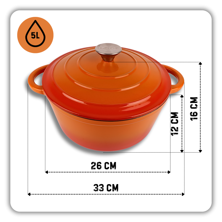 Garnek żeliwny emaliowany 5l pomarańczowy 26 cm