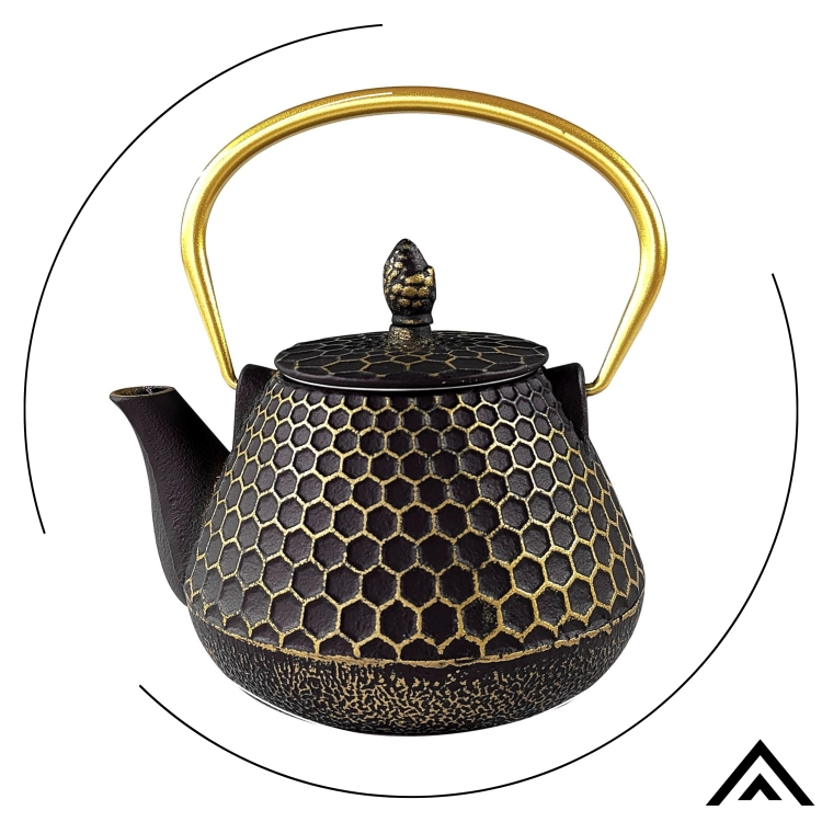 CZAJNIK ŻELIWNY EMALIOWANY PLASTER MIODU 0,9L Z 4 CZARKAMI | ZAPARZACZ DO HERBATY