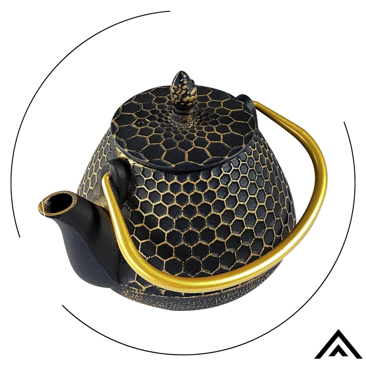 CZAJNIK ŻELIWNY EMALIOWANY PLASTER MIODU 0,9L Z 4 CZARKAMI