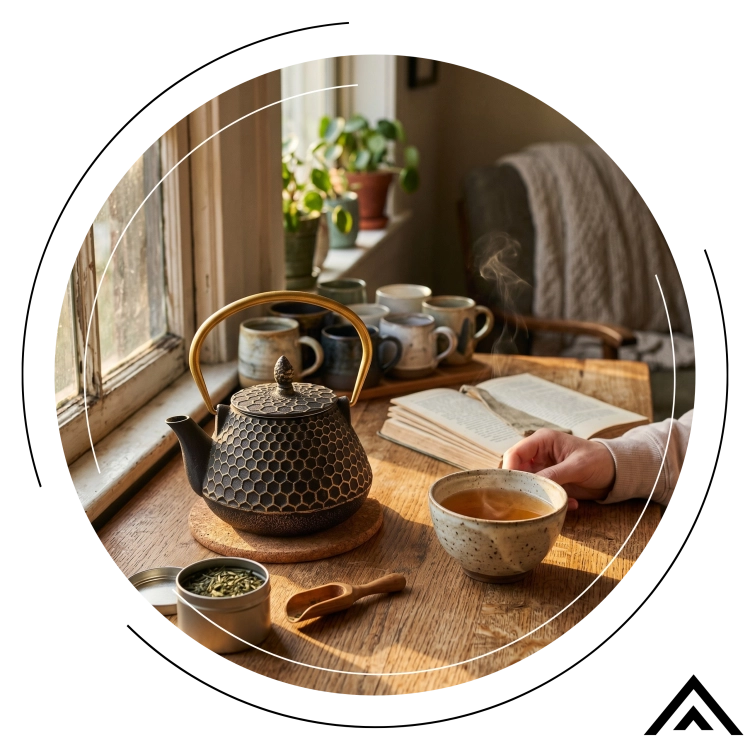 CZAJNIK ŻELIWNY EMALIOWANY PLASTER MIODU 0,9L Z 4 CZARKAMI | ZAPARZACZ DO HERBATY