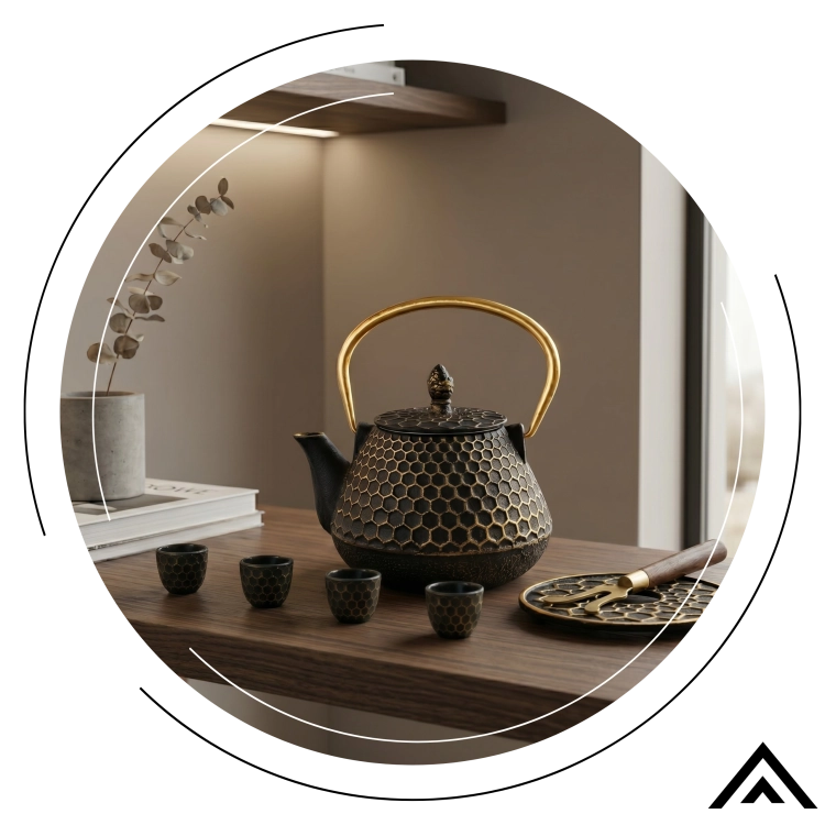 CZAJNIK ŻELIWNY EMALIOWANY PLASTER MIODU 0,9L Z 4 CZARKAMI | ZAPARZACZ DO HERBATY