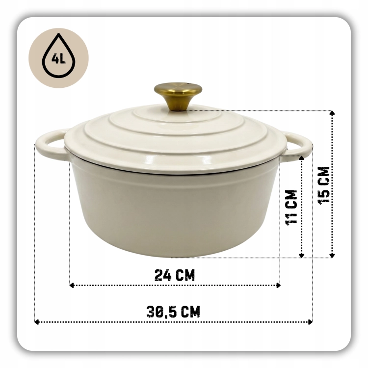 Garnek żeliwny emaliowany 4l kremowy 24 cm