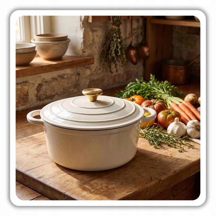 Garnek żeliwny emaliowany 4l kremowy 24 cm