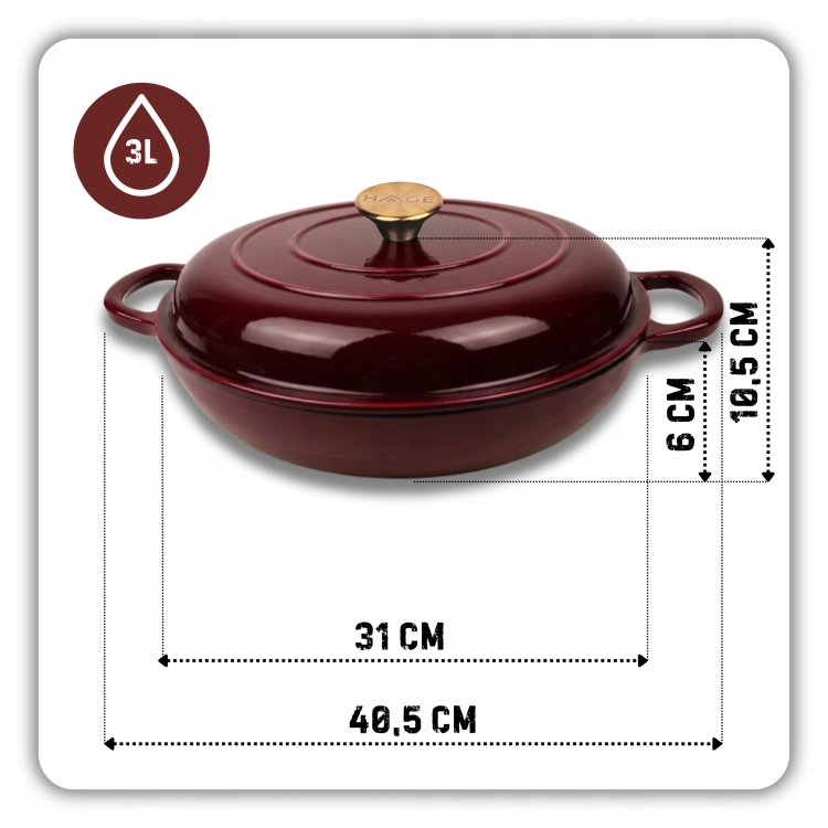 Garnek gourmet profesjonalny żeliwny emaliowany 30 cm wiśniowy czerwony