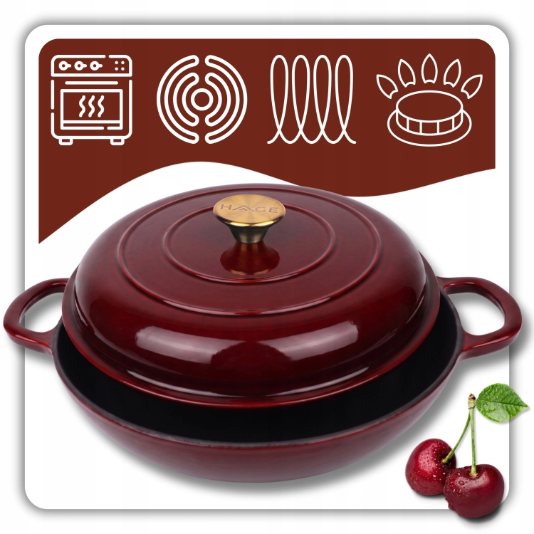 Garnek gourmet profesjonalny żeliwny emaliowany 30 cm wiśniowy czerwony