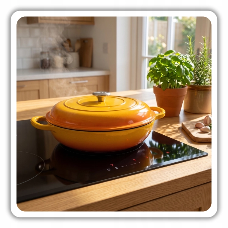 Garnek gourmet profesjonalny żeliwny emaliowany 30 cm musztardowy