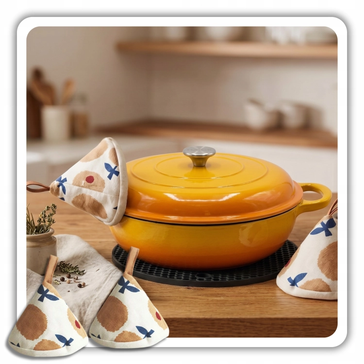 Garnek gourmet profesjonalny żeliwny emaliowany 30 cm musztardowy