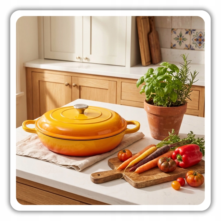 Garnek gourmet profesjonalny żeliwny emaliowany 30 cm musztardowy