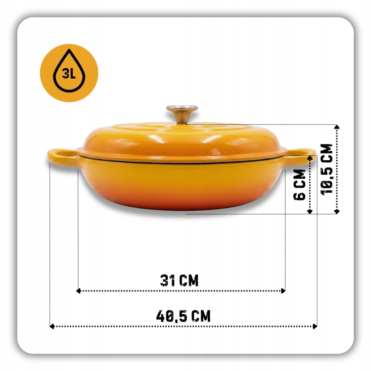 Garnek gourmet profesjonalny żeliwny emaliowany 30 cm musztardowy