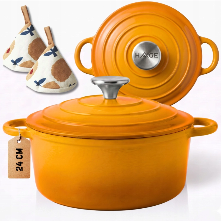 Garnek żeliwny emaliowany 4l musztardowy 24 cm