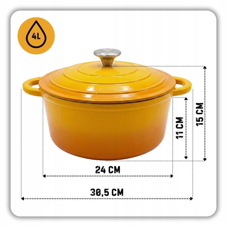 Garnek żeliwny emaliowany 4l musztardowy 24 cm
