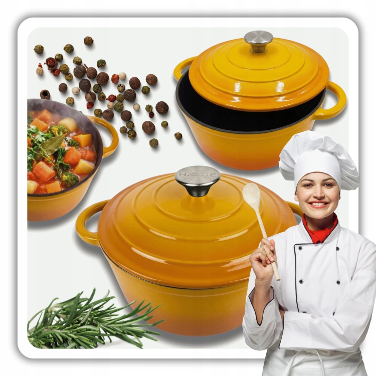 Garnek żeliwny emaliowany 4l musztardowy 24 cm