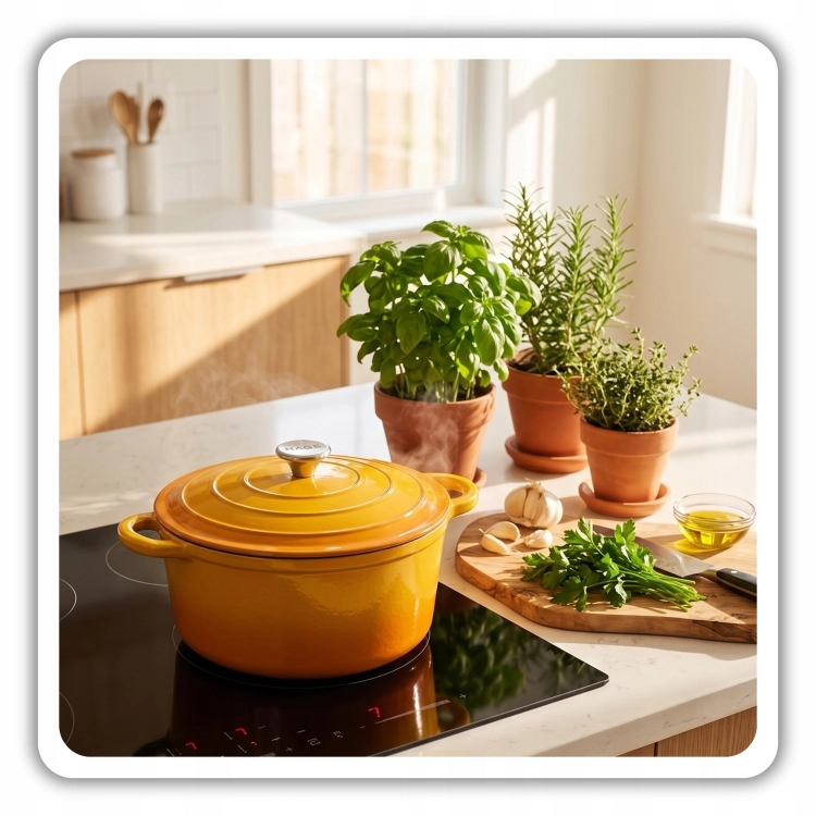 Garnek żeliwny emaliowany 4l musztardowy 24 cm