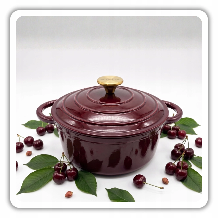 Garnek żeliwny emaliowany 3l wiśniowy 22cm